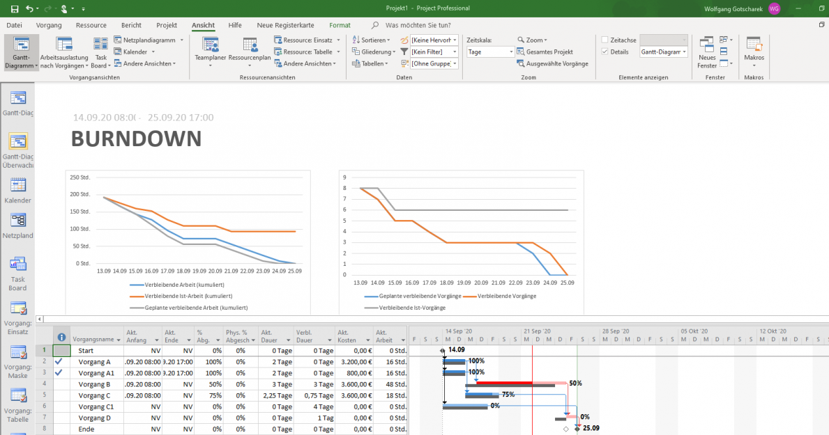 Generierung von Burndowncharts aus MS Project